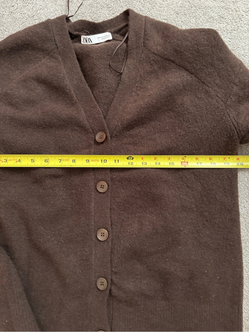 ZARA Chocolate Brown Wool Blend Oversized V-Neck Cardigan Sweater Size S Fits M - Picture 7 of 8